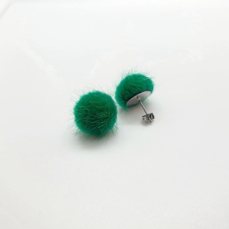 Earrings silver steel fur green
